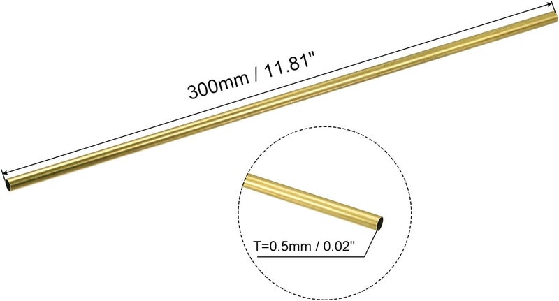 uxcell أنبوب نحاسي، 2 مم 3 مم 4 مم 5 مم 6 مم 7 مم OD × 0.5 مم سمك الجدار 200 مم طول أنبوب معدني، عبوة من 6 - Image 2